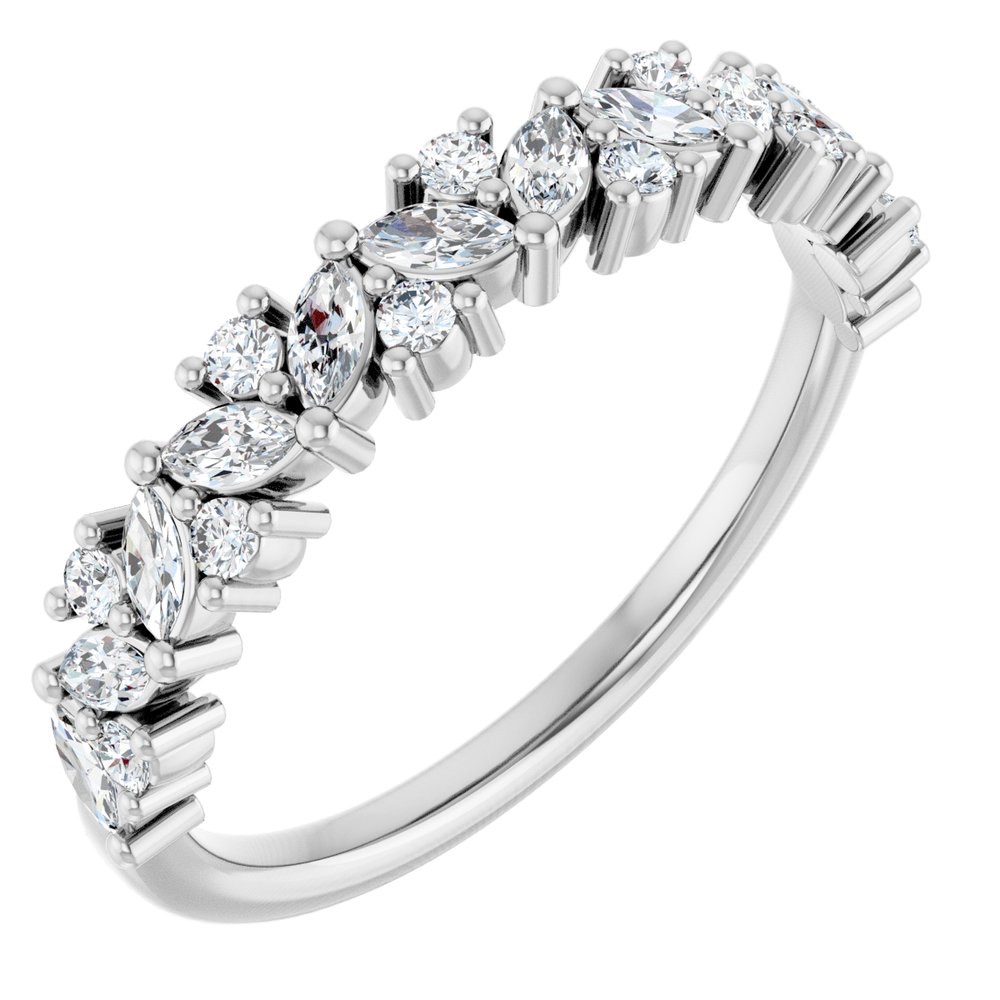 14k White Gold 3/8 Ctw Natural Diamond Anniversary Band Marquise & Round Cut